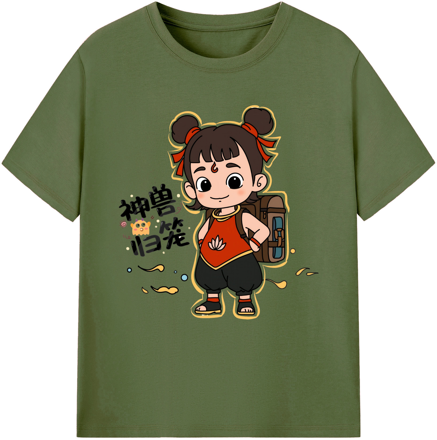 （画像用） Ne Zha 2 ナタ 魔童の大暴れ 綿100％半袖Tシャツ（フロントプリント）